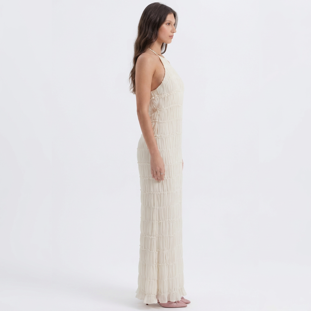 Sonja | Textured Pleated Halter Neck Maxi Dress