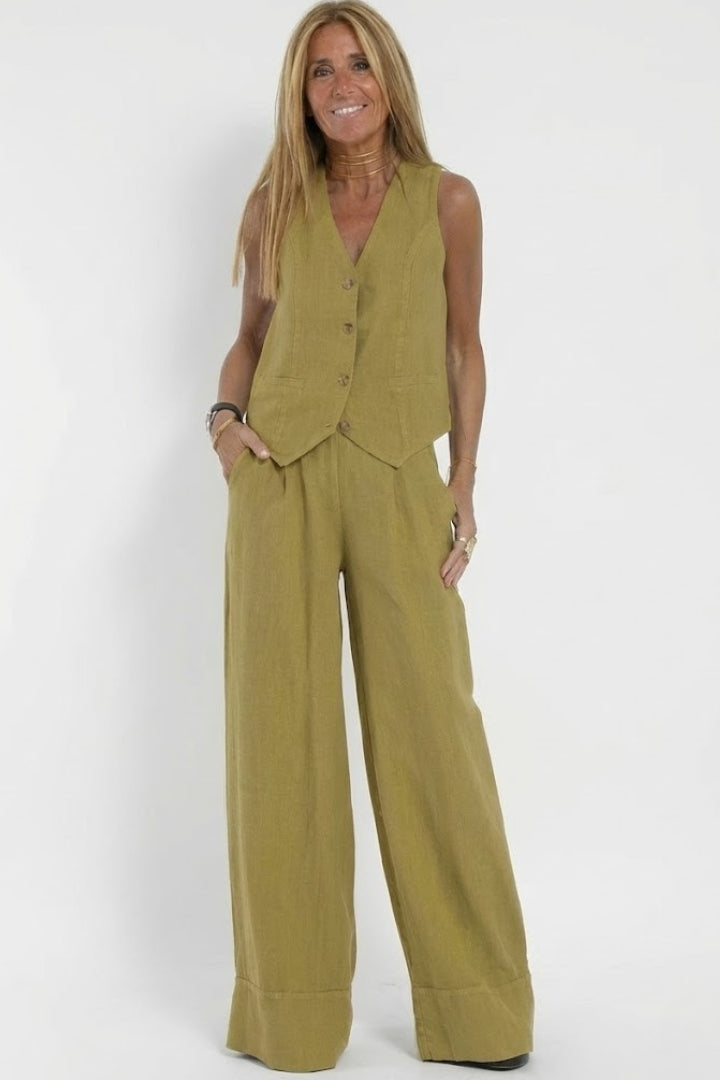 Edda | V-Neck Waistcoat &amp; Wide-Leg Pant Co-ord Set