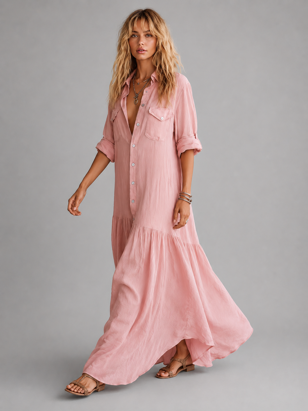 Beatrix | Relaxed Button-Front Linen Look Maxi Dress