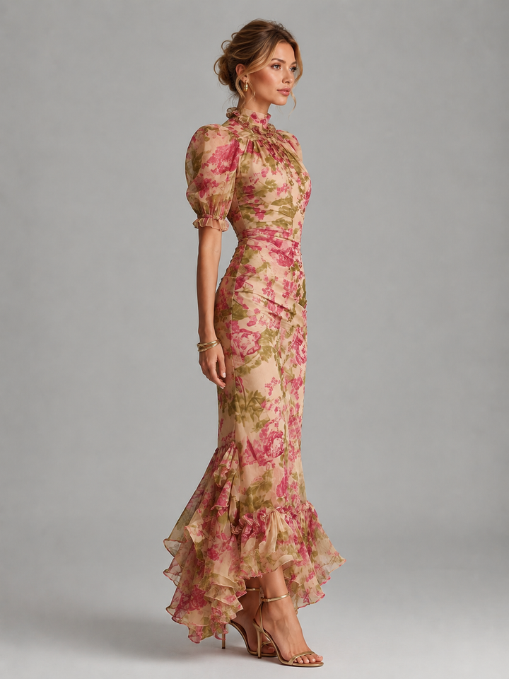 Reva | Puff Sleeve Fishtail Maxi Dress